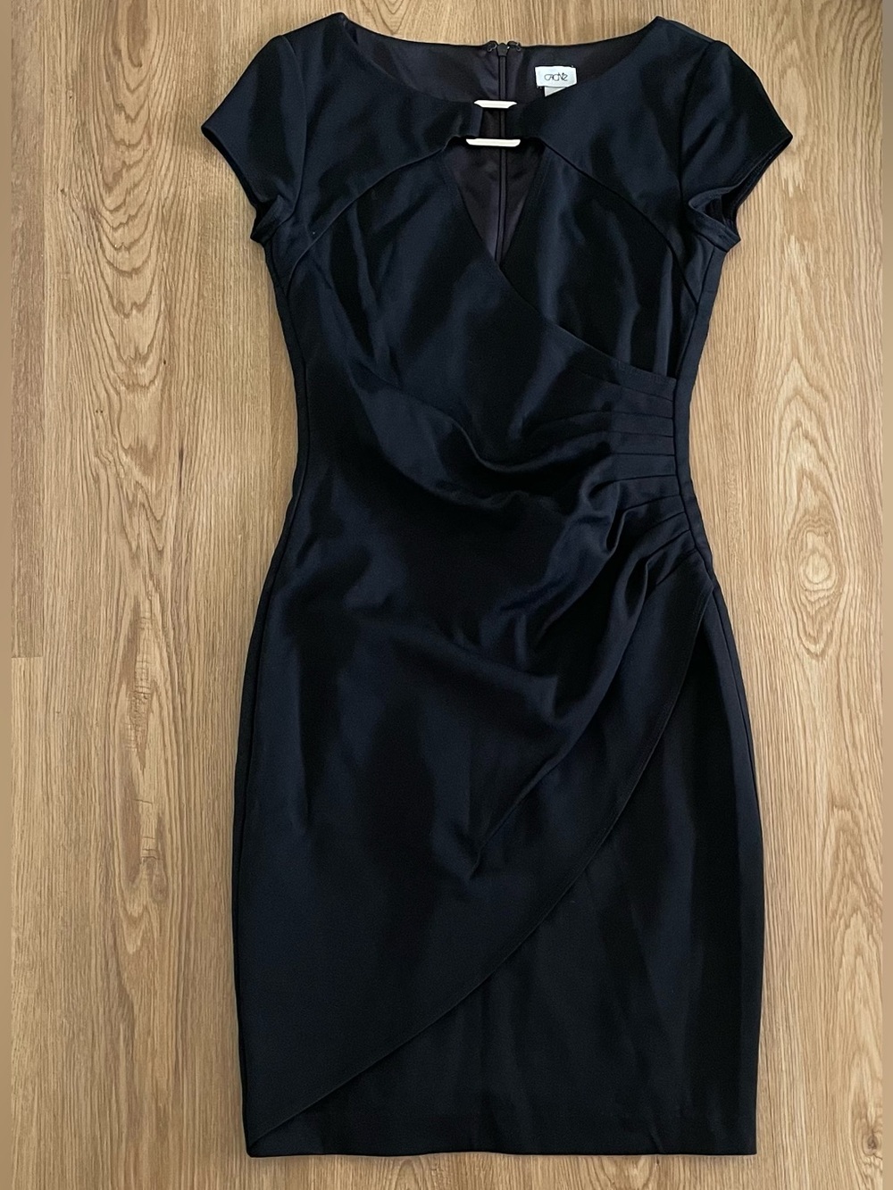 Cache Black Mini Dress with Front Cutout and Pleated Side
